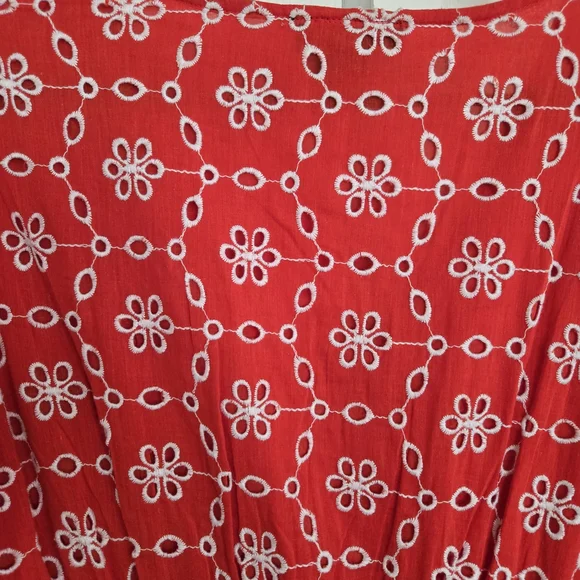 Vibrant Orange Red V-Neck Puff Sleeve Sundress - Picture 11 of 13